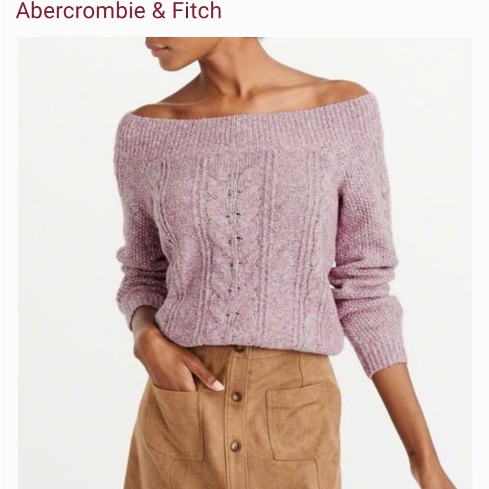 Purple cable-knit off the shoulder sweater - A&F